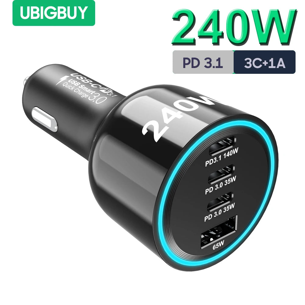 Ubigbuy 240W PD 3.1 Car Charger USB-C