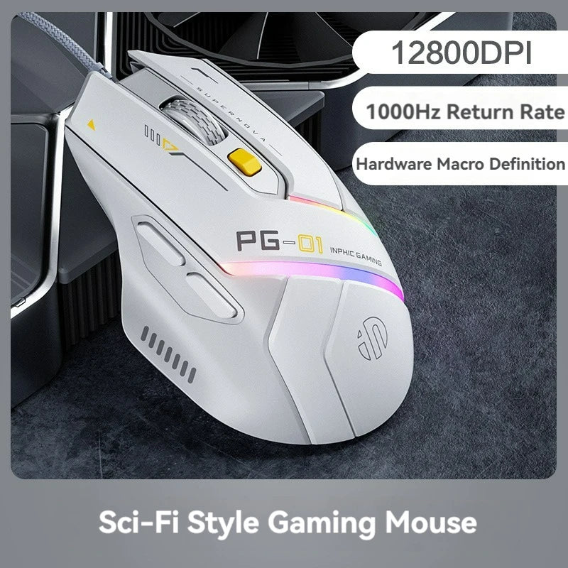 Kabelgebundene Gaming-Maus mit RGB 12800 DPI, 6 Tasten