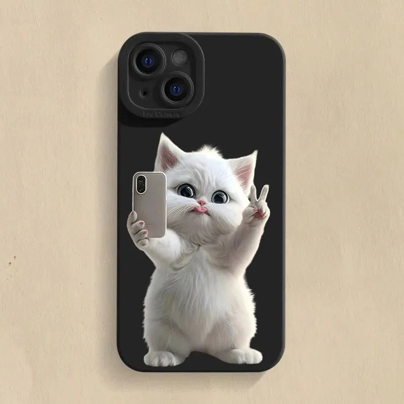 Cute Cat Silicone Phone Case for iPhone, Shockproof Soft Cover