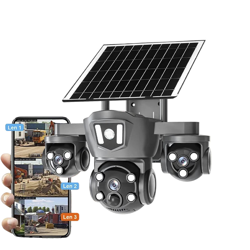 Wireless 12MP 4G WiFi Solar Camera with 3 Lenses