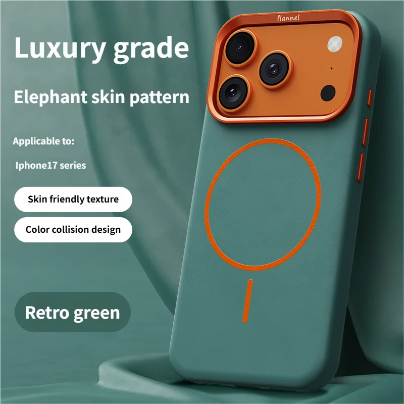 iPhone 17 Pro Max Lederhülle Elefant Textur Magnetisch