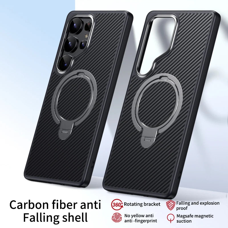 360° Carbon Magnethülle mit Ständer für Galaxy S25