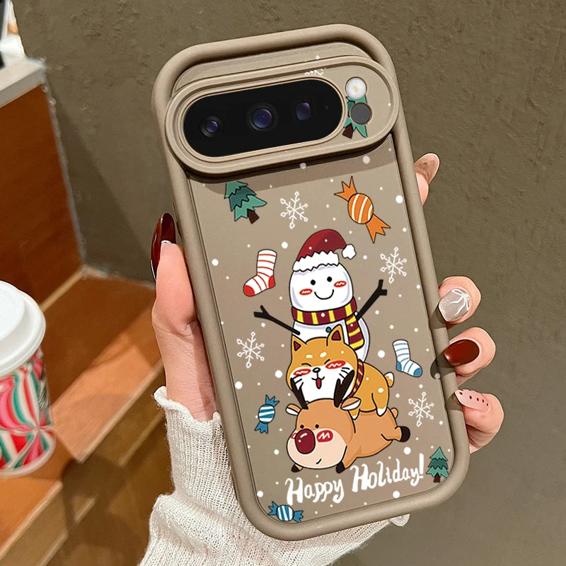 Weiche Weihnachts TPU Hülle für Google Pixel 8 und 9 Serie stoßfest flexibel rutschfest langlebig passgenau weihnachtliches Silikon Case