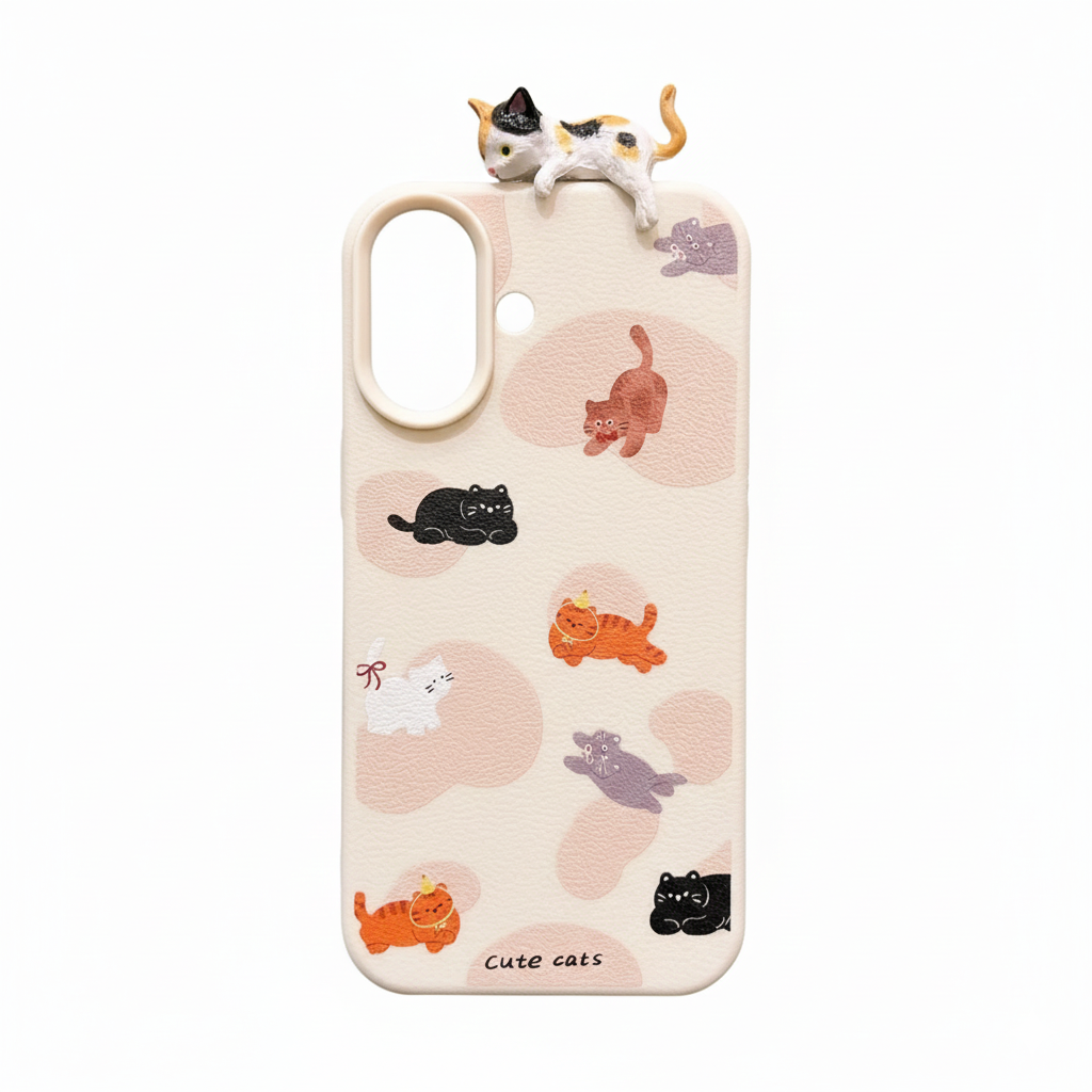 3D Katzen Leder Hülle für iPhone 17 & 16