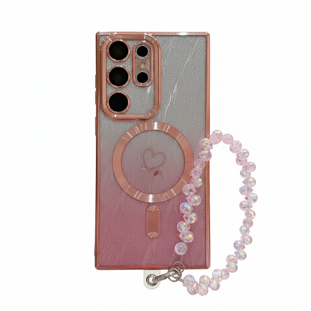 Heart Glitter Crystal Bracelet Case for Samsung S25 Ultra