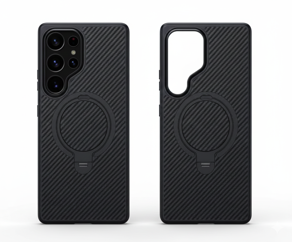 360° Carbon Magnethülle mit Ständer für Galaxy S25