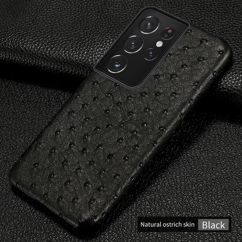 Ostrich Leder Handyhülle für Samsung S25