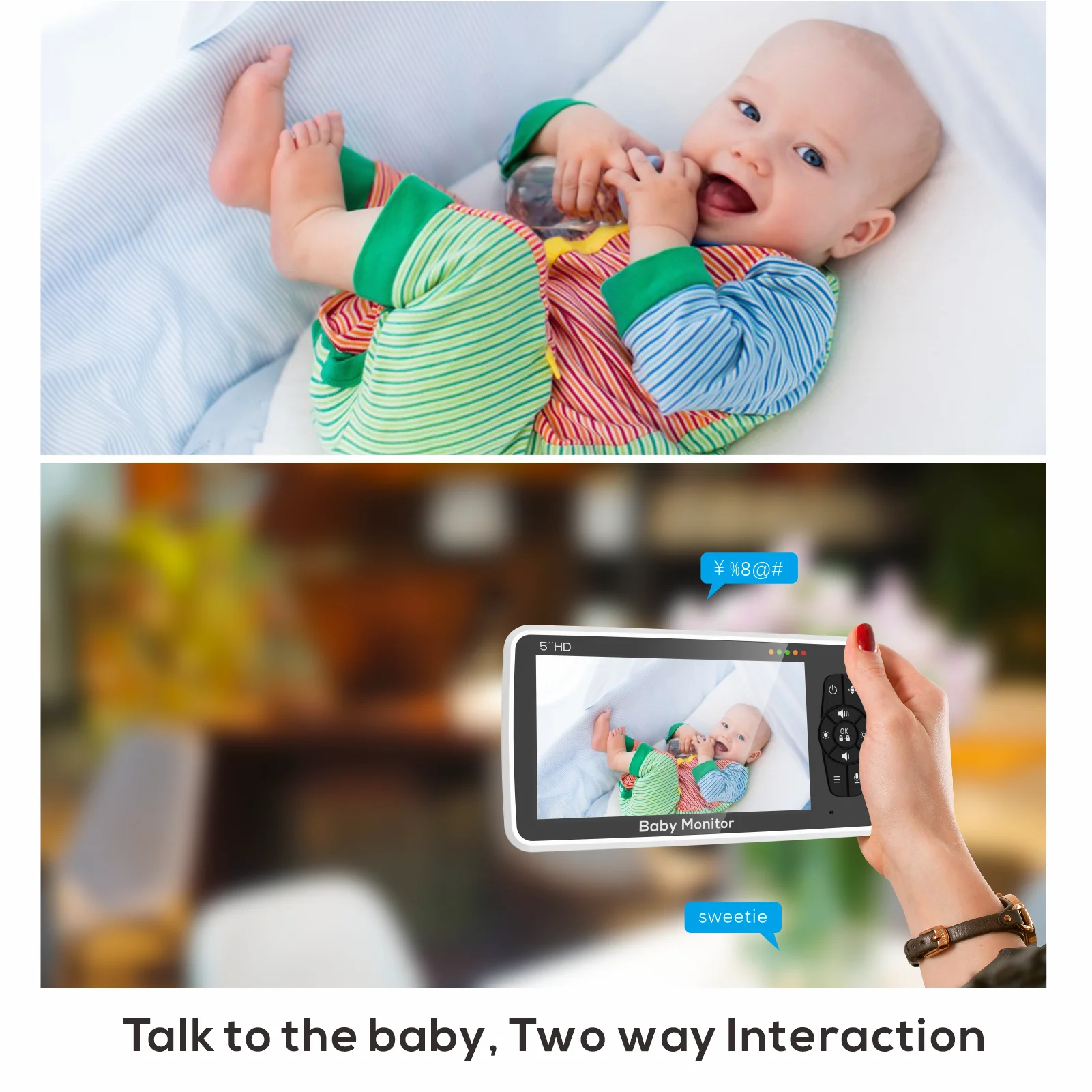 5 Zoll Babyphone Video Monitor mit Kamera Audio Zoom