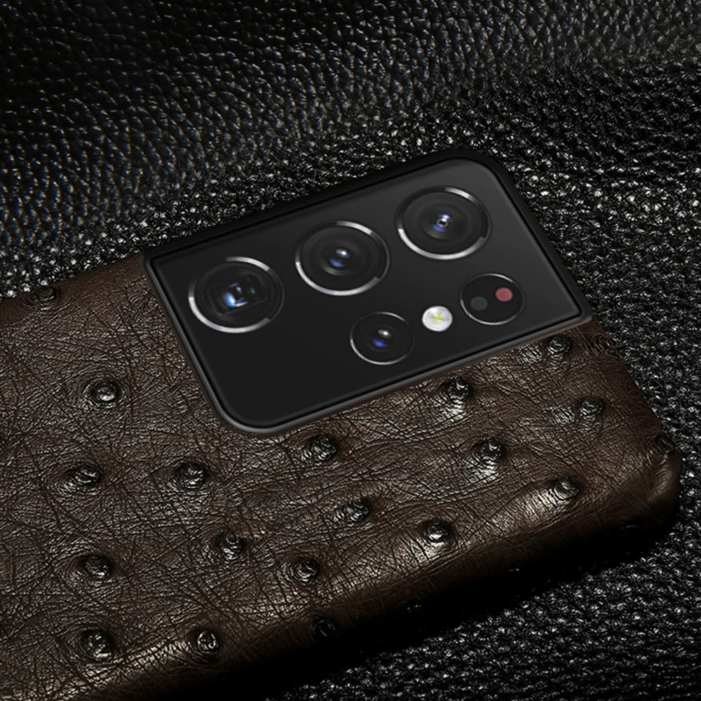 Ostrich Leder Handyhülle für Samsung S25