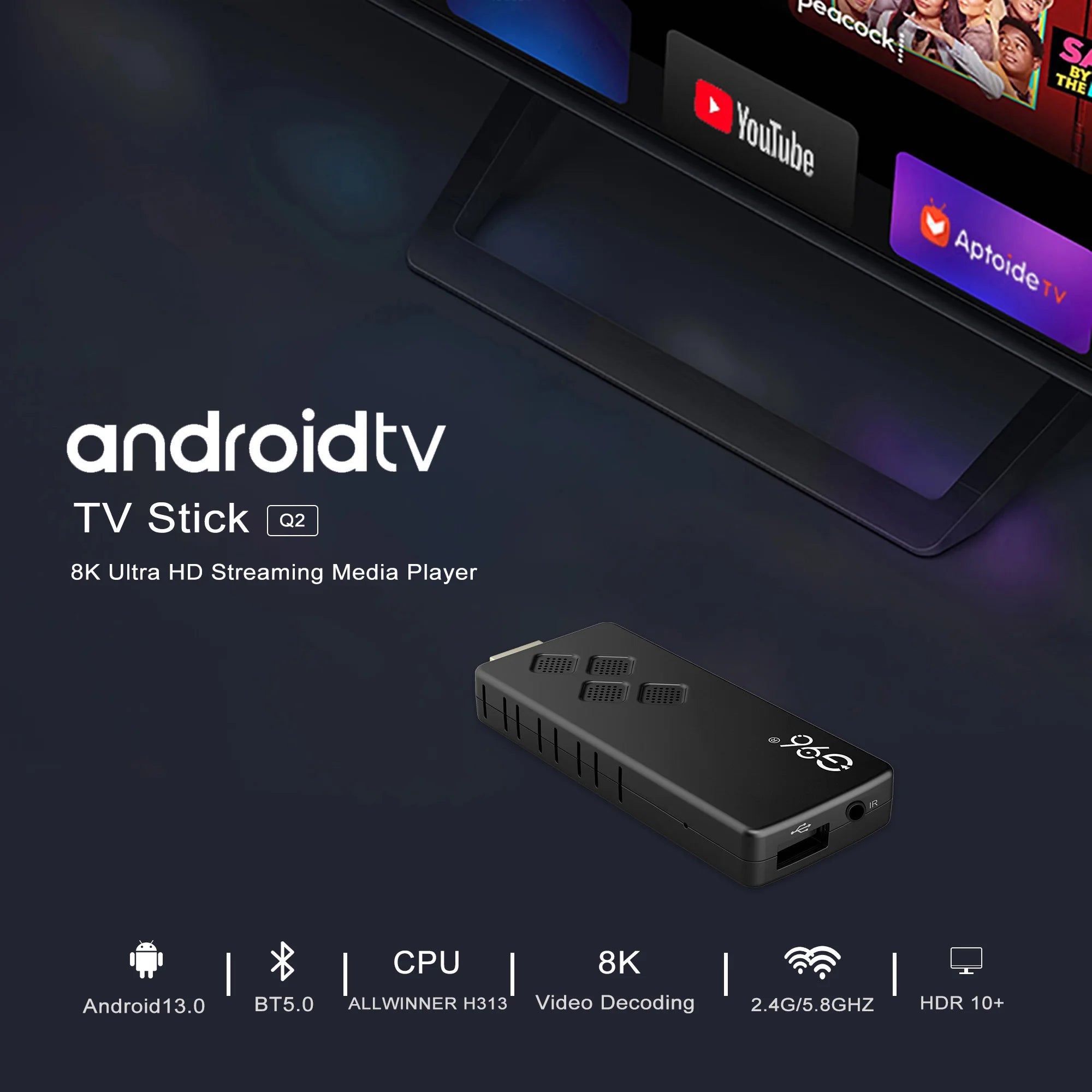 4K Android TV Stick G96 with HDR10+ and Dual-Band Wi-Fi