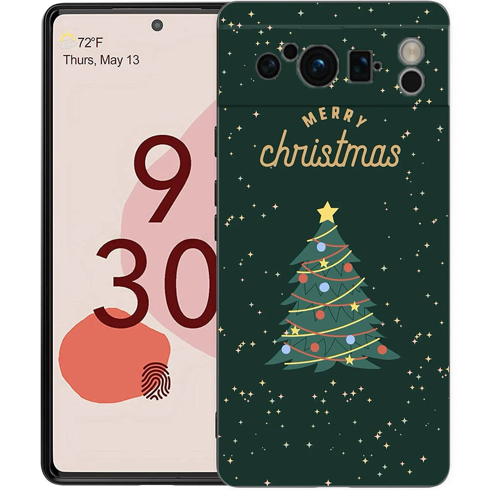 Stylische Frohe Weihnachten TPU Hülle für Google Pixel 9 Pro XL halb umwickelt 360 Grad Schutz stoßfest kratzfest rutschfest Cartoon Tier Anime Design
