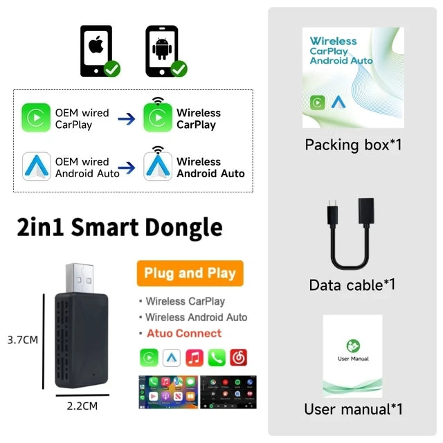 Kabelloser CarPlay Android Auto Adapter 2in1