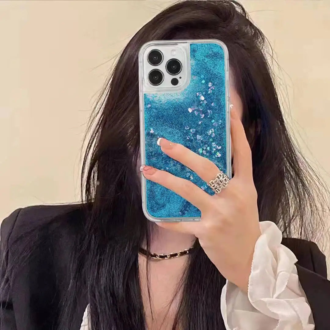Flüssige Glitzerherz-Hülle für iPhone 17 Pro Max