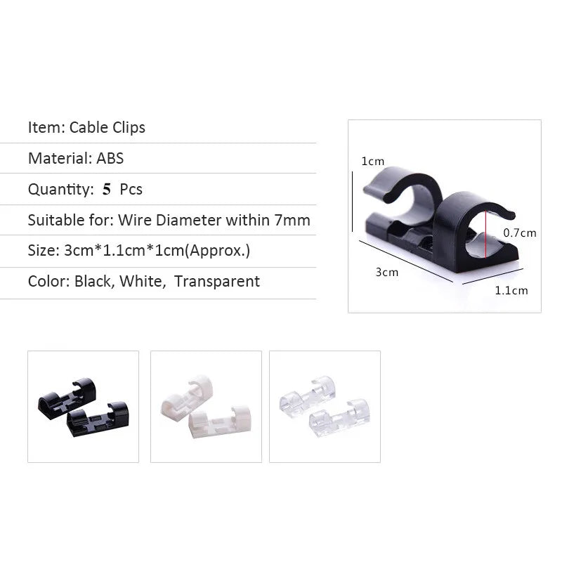 Self-adhesive cable clips for cable organization &amp; office