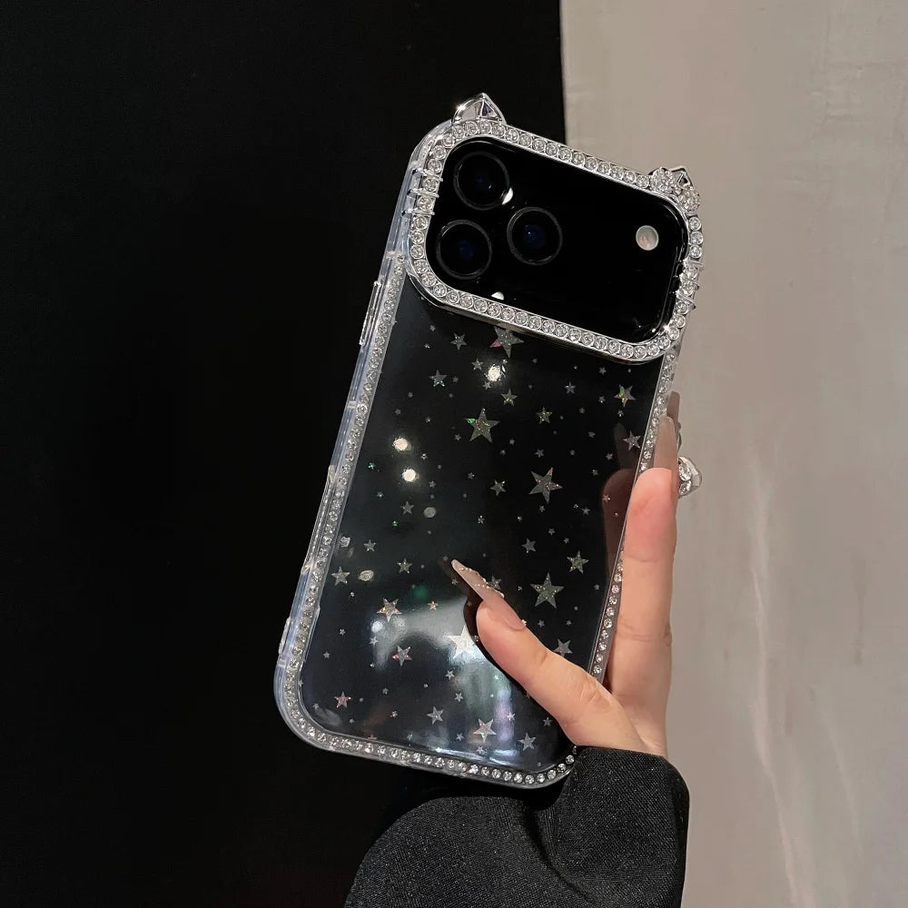 Luxuriöse Glitzer Katzenohren Hülle für iPhone 17 Pro Max