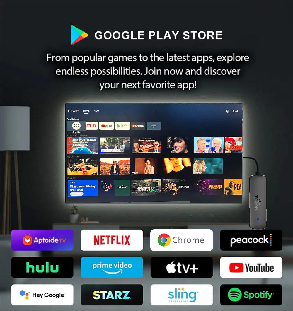 Android 14 TV Stick mit 4K Ultra HD Streaming