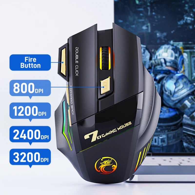 Kabellose Dual-Mode Gaming-Maus mit LED und 3200 DPI