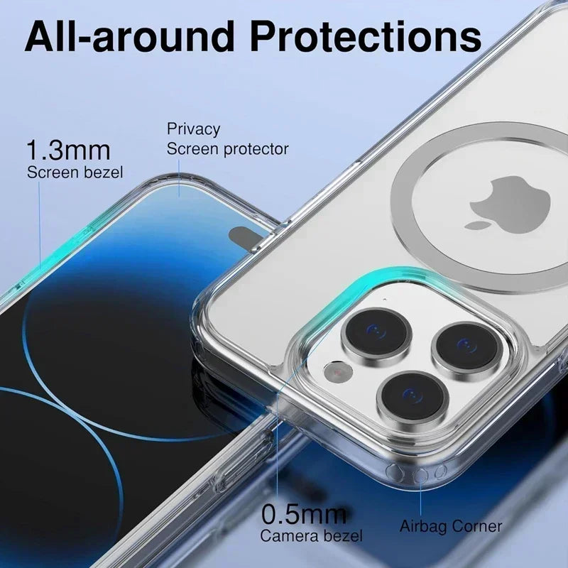Magnetic transparent original case for iPhone 11-16 Pro Max, XS, XR, Magsafe 