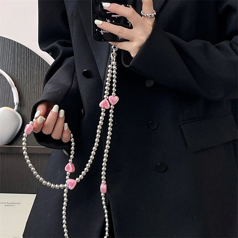 Y2K Herz Handykette Farbverlauf mit Metallarmband