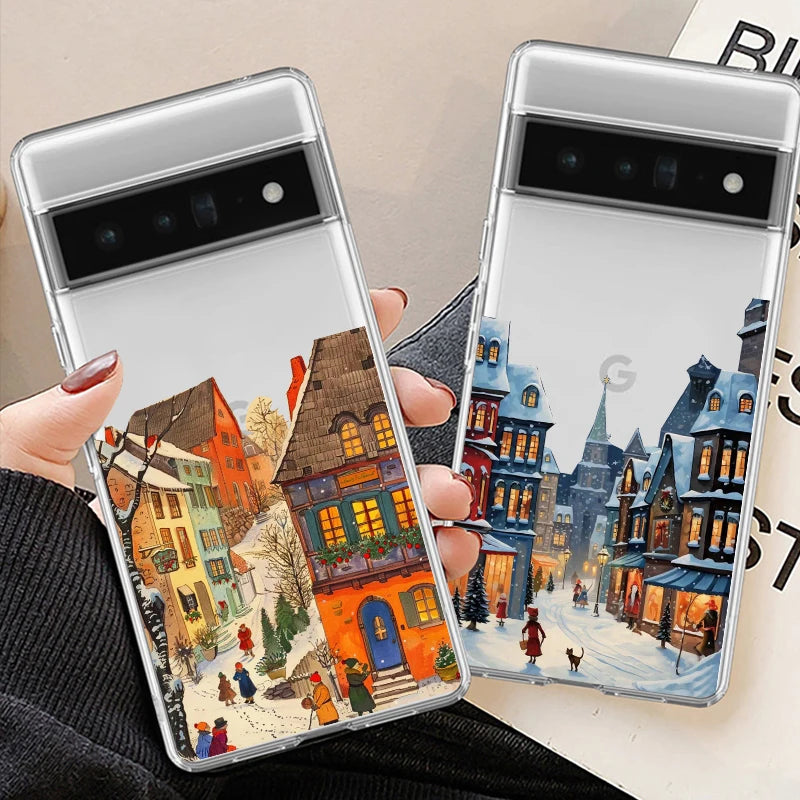 Weihnachts Szene TPU Hülle für Google Pixel 8 8 Pro 9 9 Pro und 9 Pro XL schlank leicht kratzfest staubdicht flexibles Silikon und Kunststoff