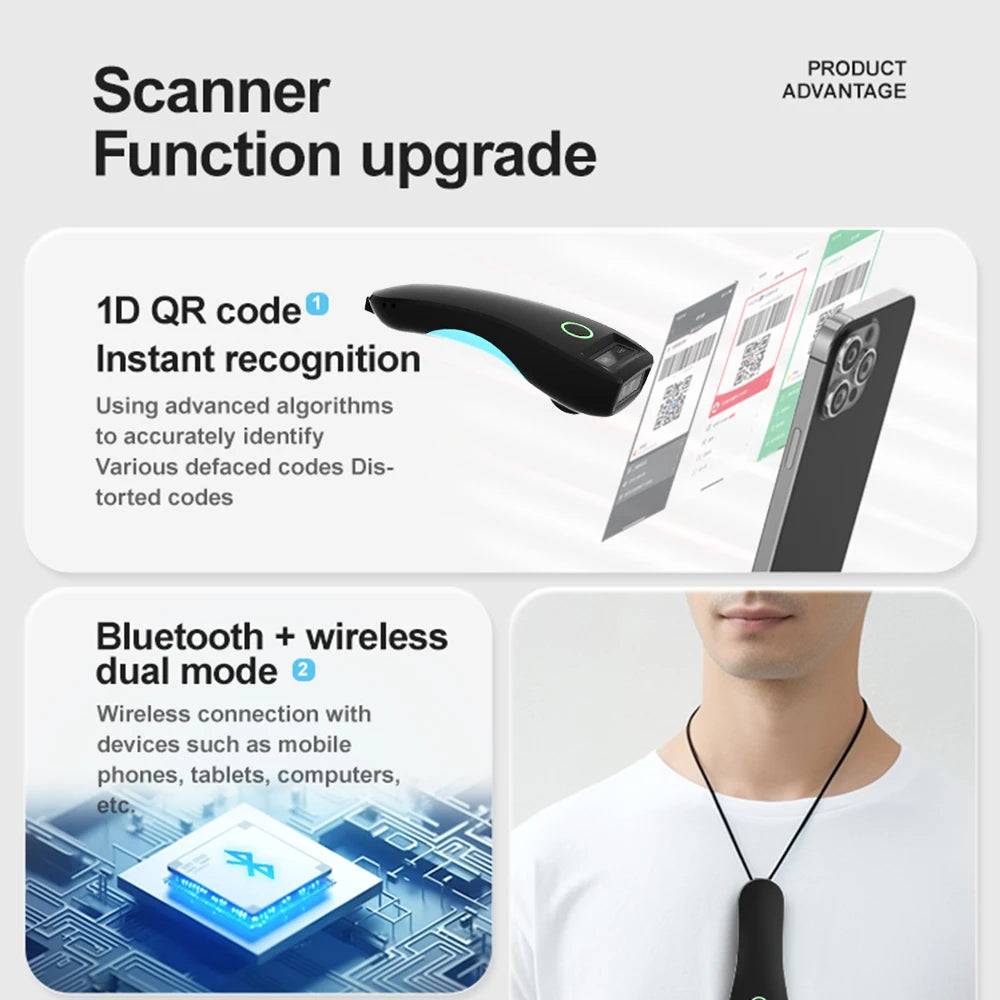 Kabelloser 1D 2D Mini Barcode Scanner Bluetooth Pocket