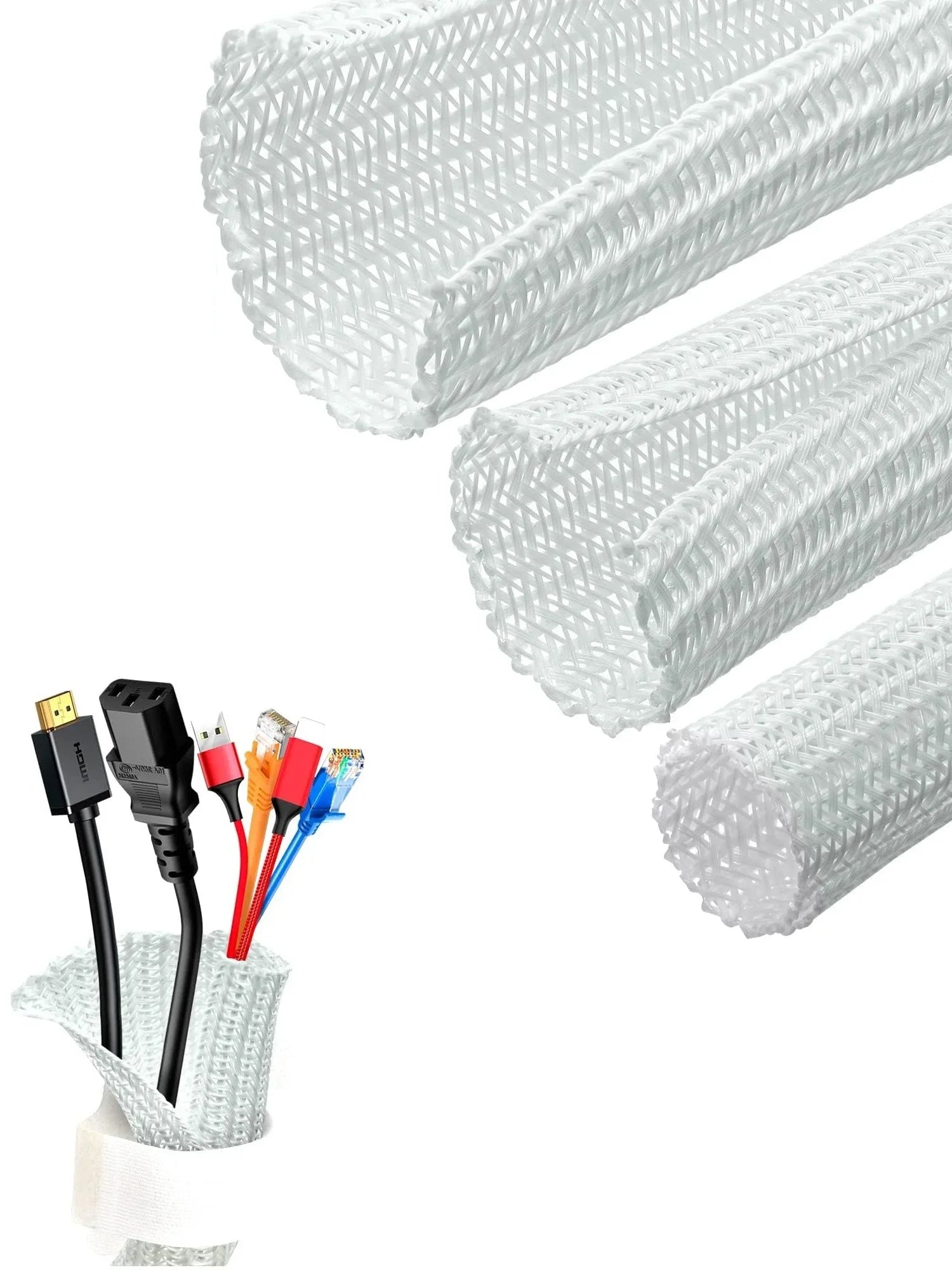 Weiße Kabelhülle für Schreibtisch PC TV Kabelmanagement