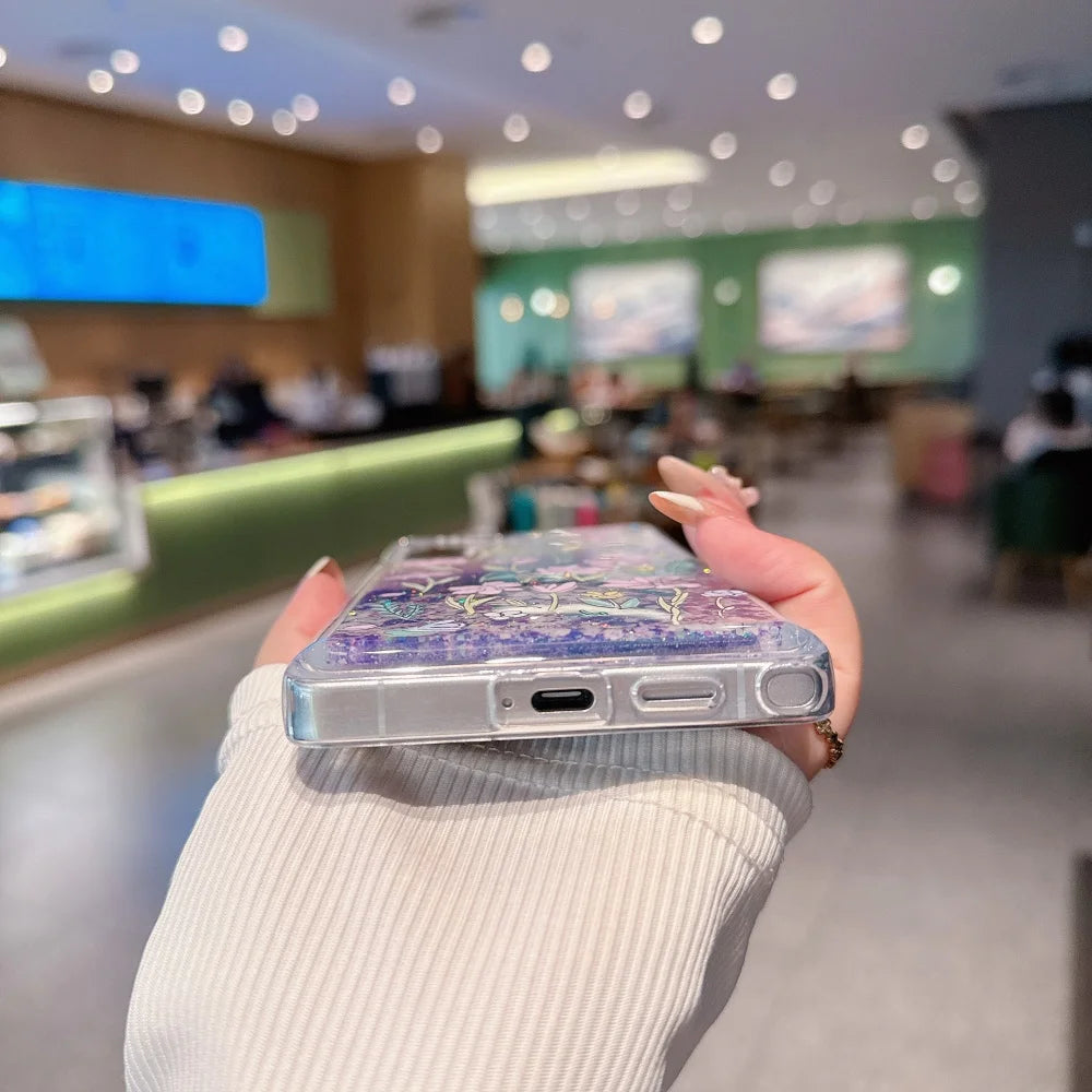 Lila Glitzer Treibsand Hülle für Galaxy S25 Ultra