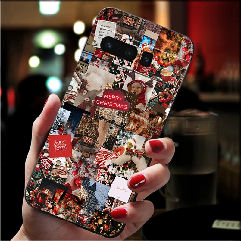 Aesthetic Christmas silicone case for Google Pixel 8, 9 and 10. Flexible, shockproof, protective soft TPU case.