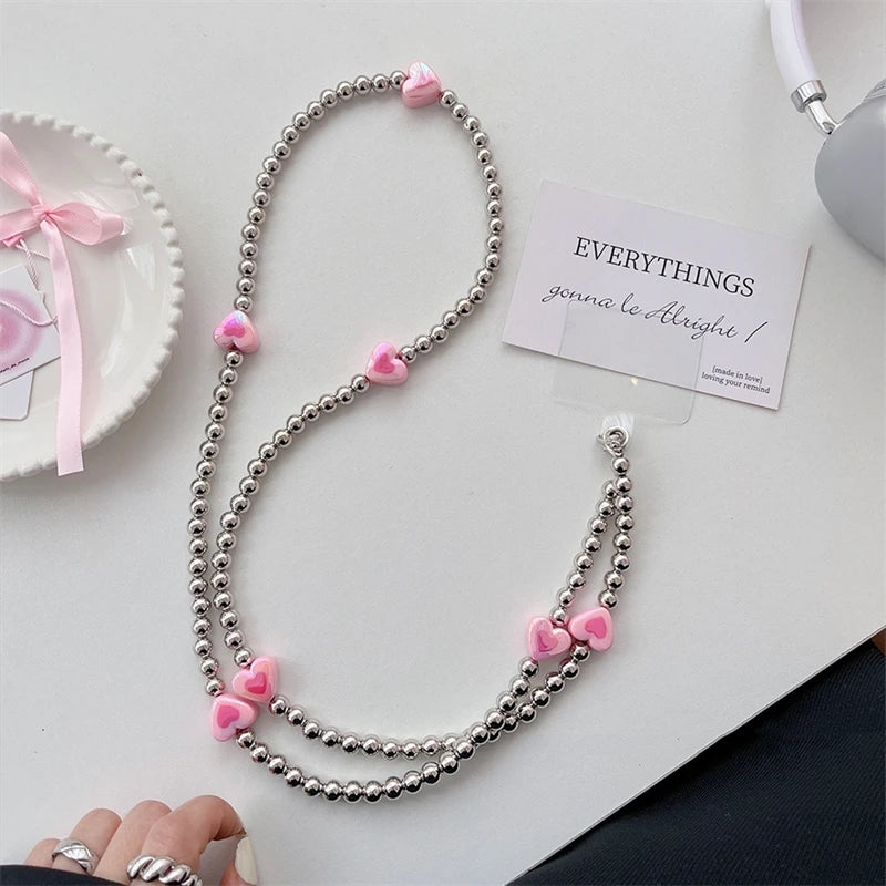 Y2K Herz Handykette Farbverlauf mit Metallarmband