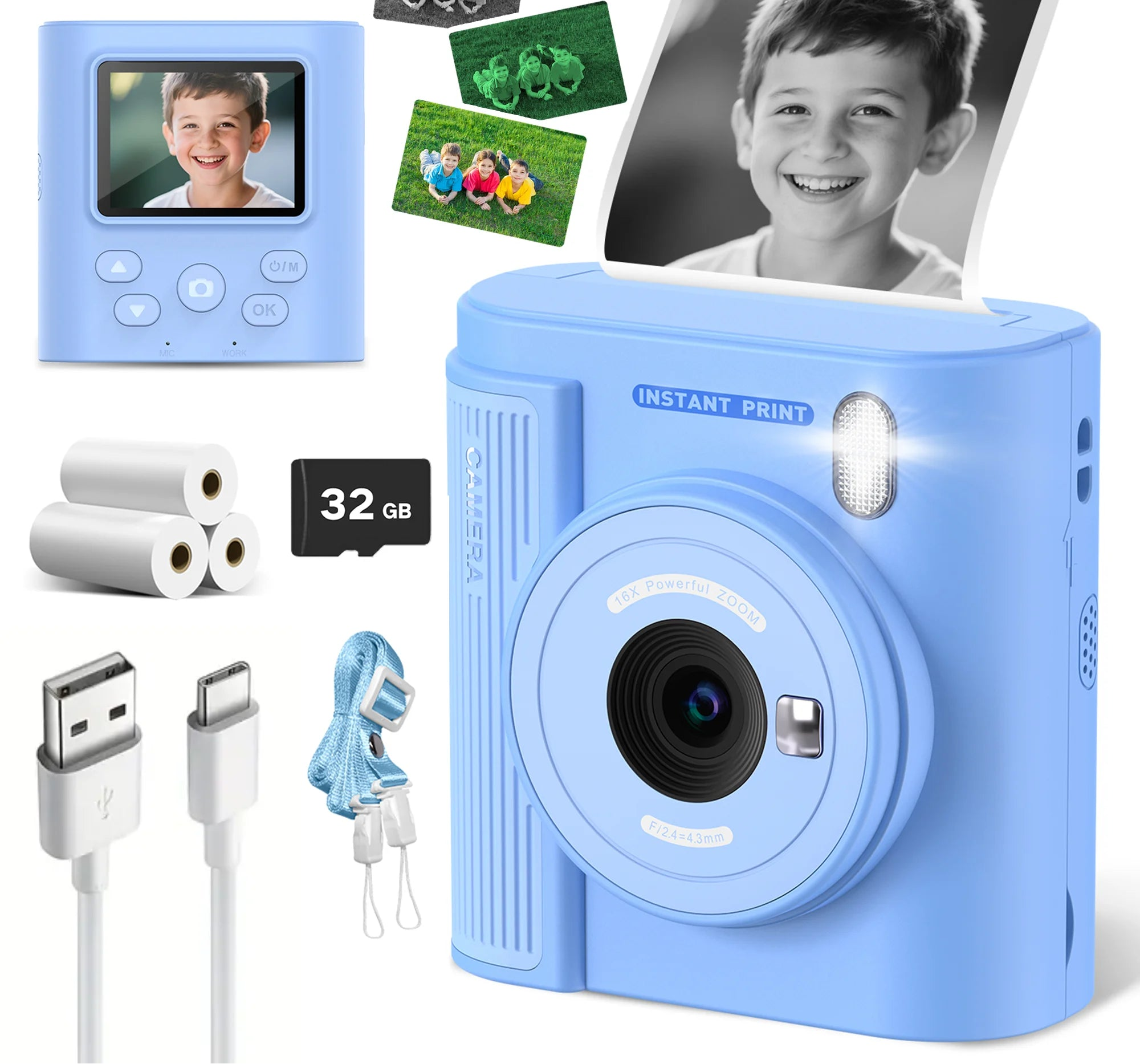 Kinder-Druckkamera 1080P HD mit Druckpapier & 32 GB