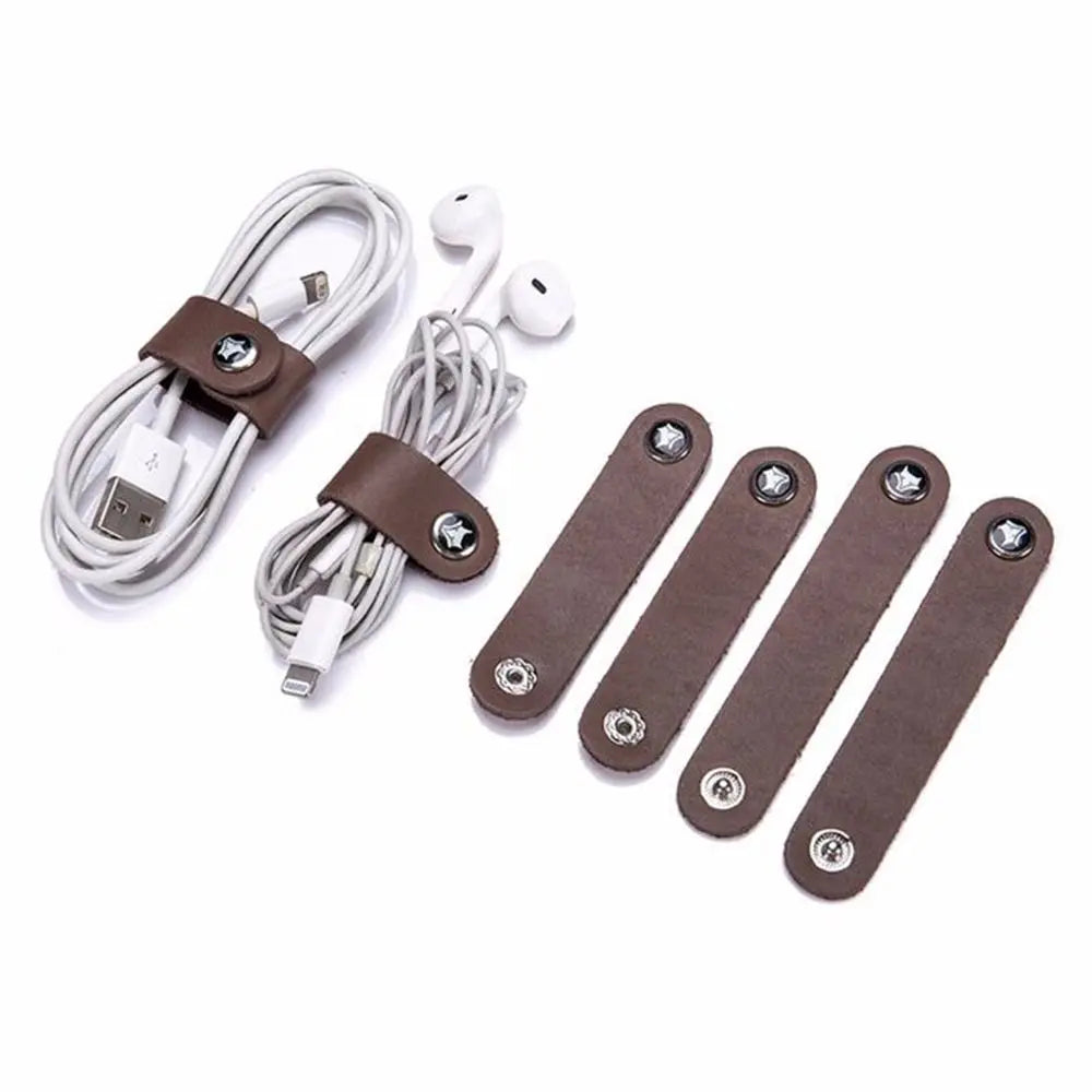 4er Set Leder Kabel Organizer Wickler Clips