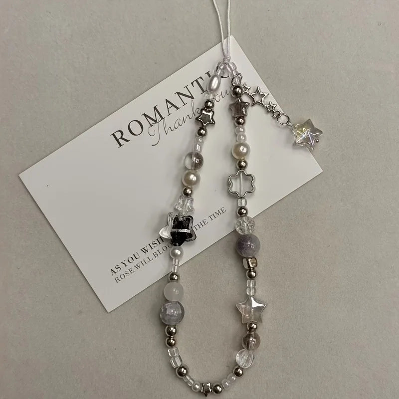 Silber Stern Perlen Handyanhänger Lanyard Charme
