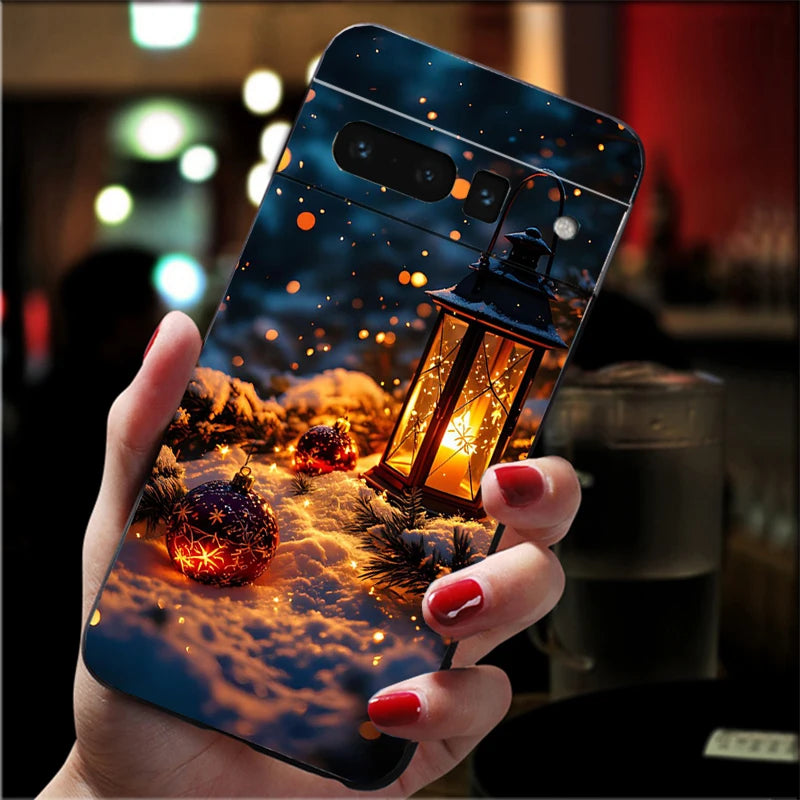 Aesthetic Christmas silicone case for Google Pixel 8, 9 and 10. Flexible, shockproof, protective soft TPU case.