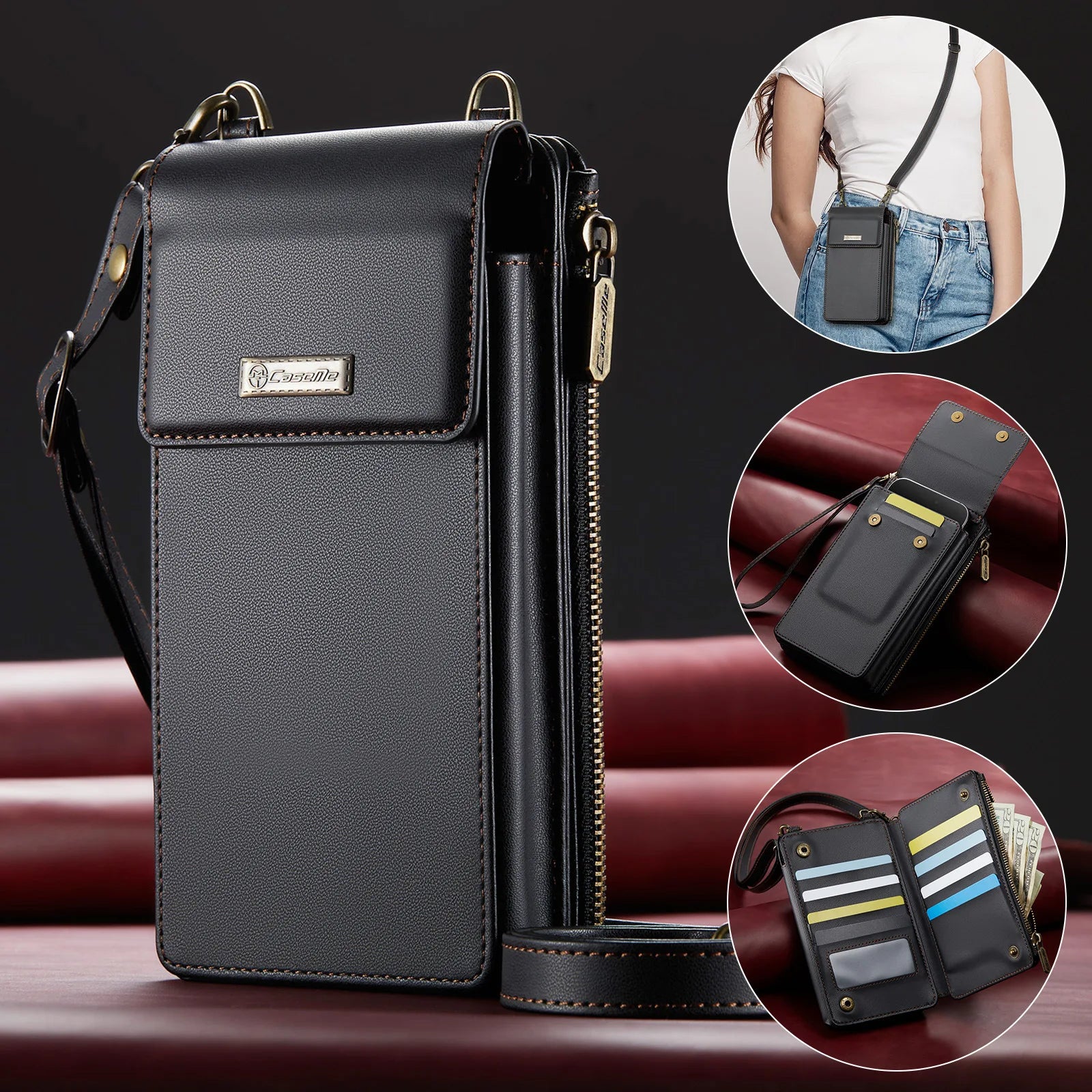 Crossbody Leder-Handytasche mit Kartenfächern iPhone