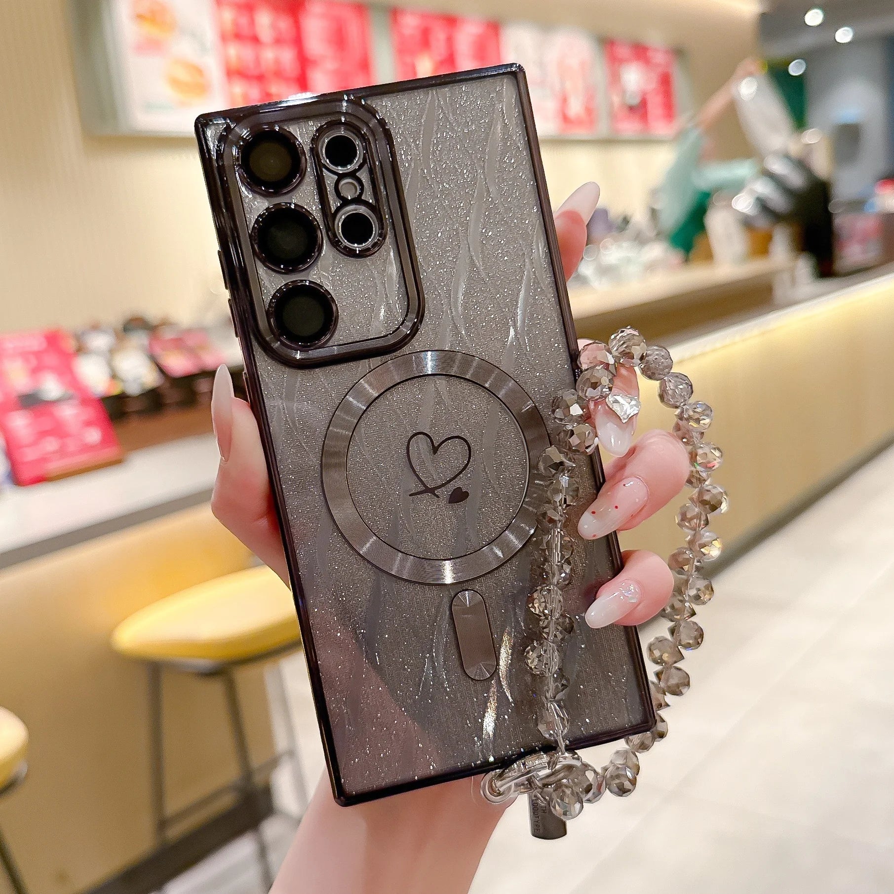 Herz Glitzer Kristall Armband Hülle für Samsung S25 Ultra