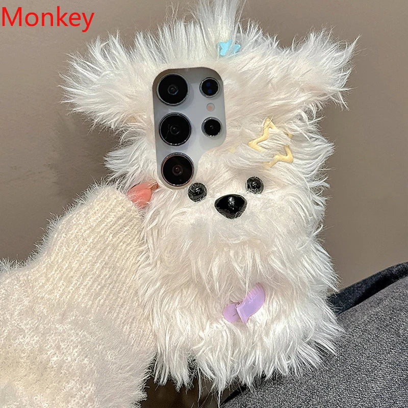 Flauschige Welpenhülle mit Schleife für Samsung