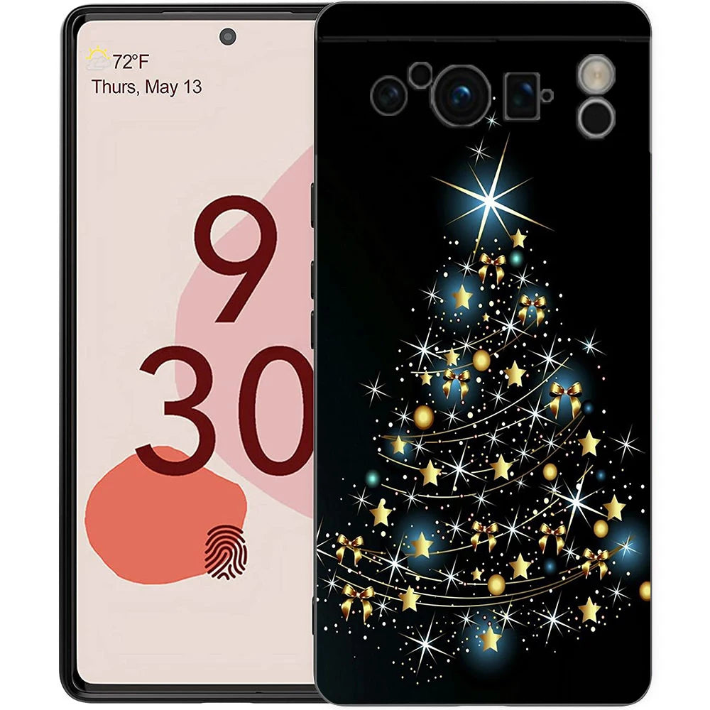 Stylische Frohe Weihnachten TPU Hülle für Google Pixel 9 Pro XL halb umwickelt 360 Grad Schutz stoßfest kratzfest rutschfest Cartoon Tier Anime Design