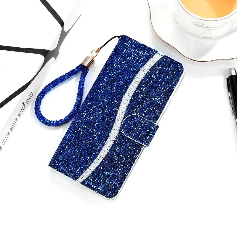 Glitzer Leder Hülle für Samsung Galaxy S25 Klappbar