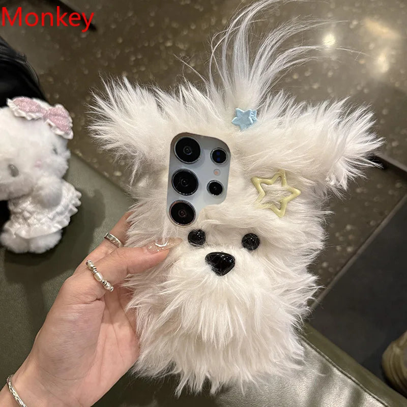 Flauschige Welpenhülle mit Schleife für Samsung