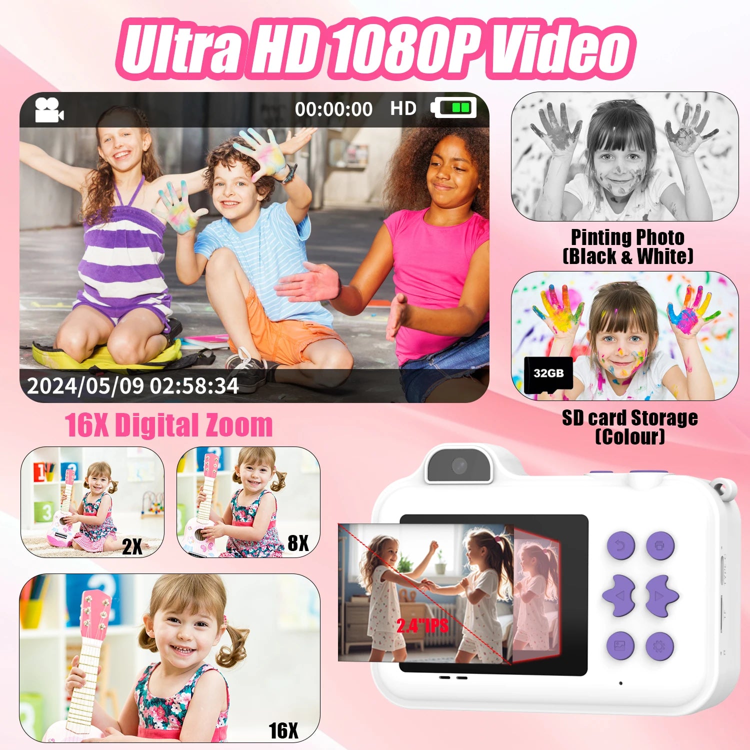 Sofortdruckkamera Kinder Mini HD Video Fotodruck Spielzeug