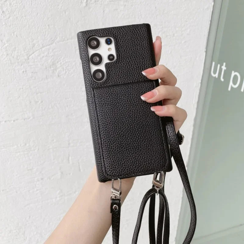 Crossbody Lederhülle mit Brieftasche für Samsung