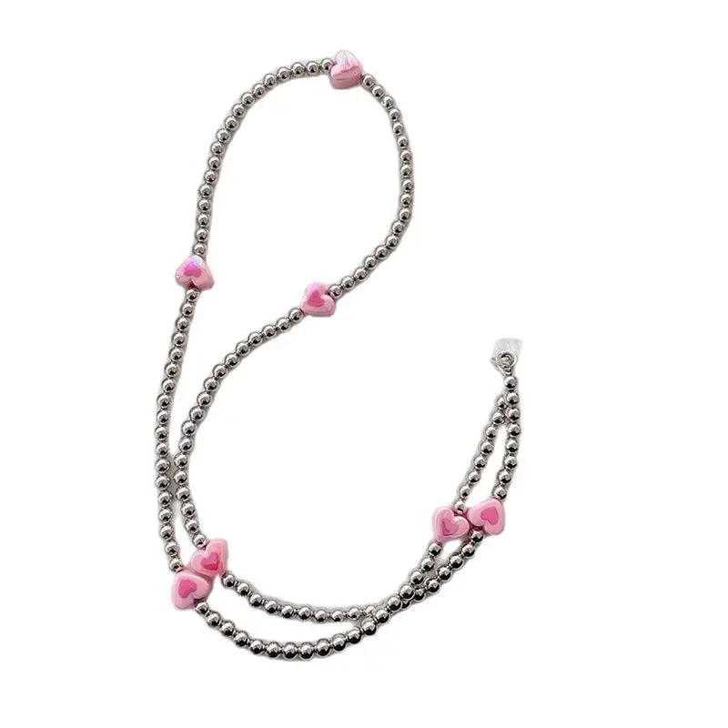 Y2K Herz Handykette Farbverlauf mit Metallarmband