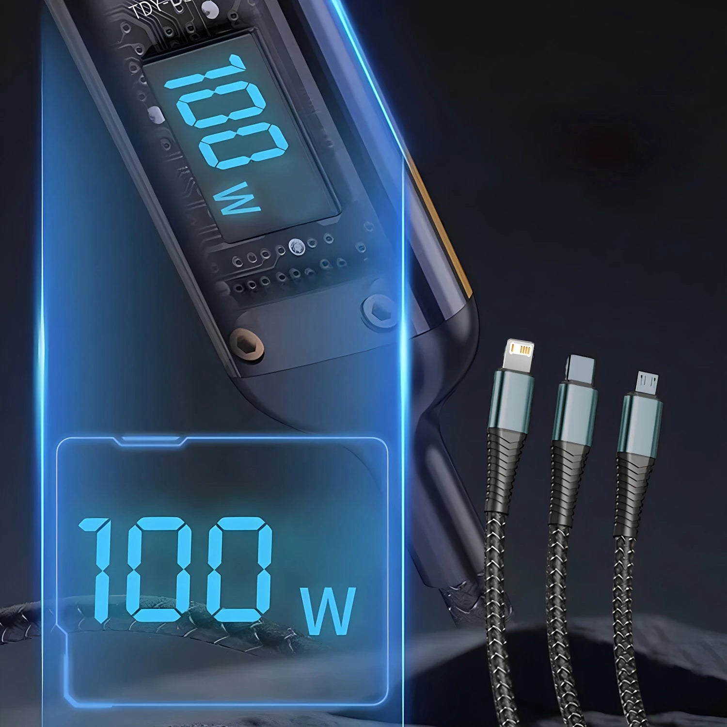 3-in-1 USB Schnellladekabel 100W 6A