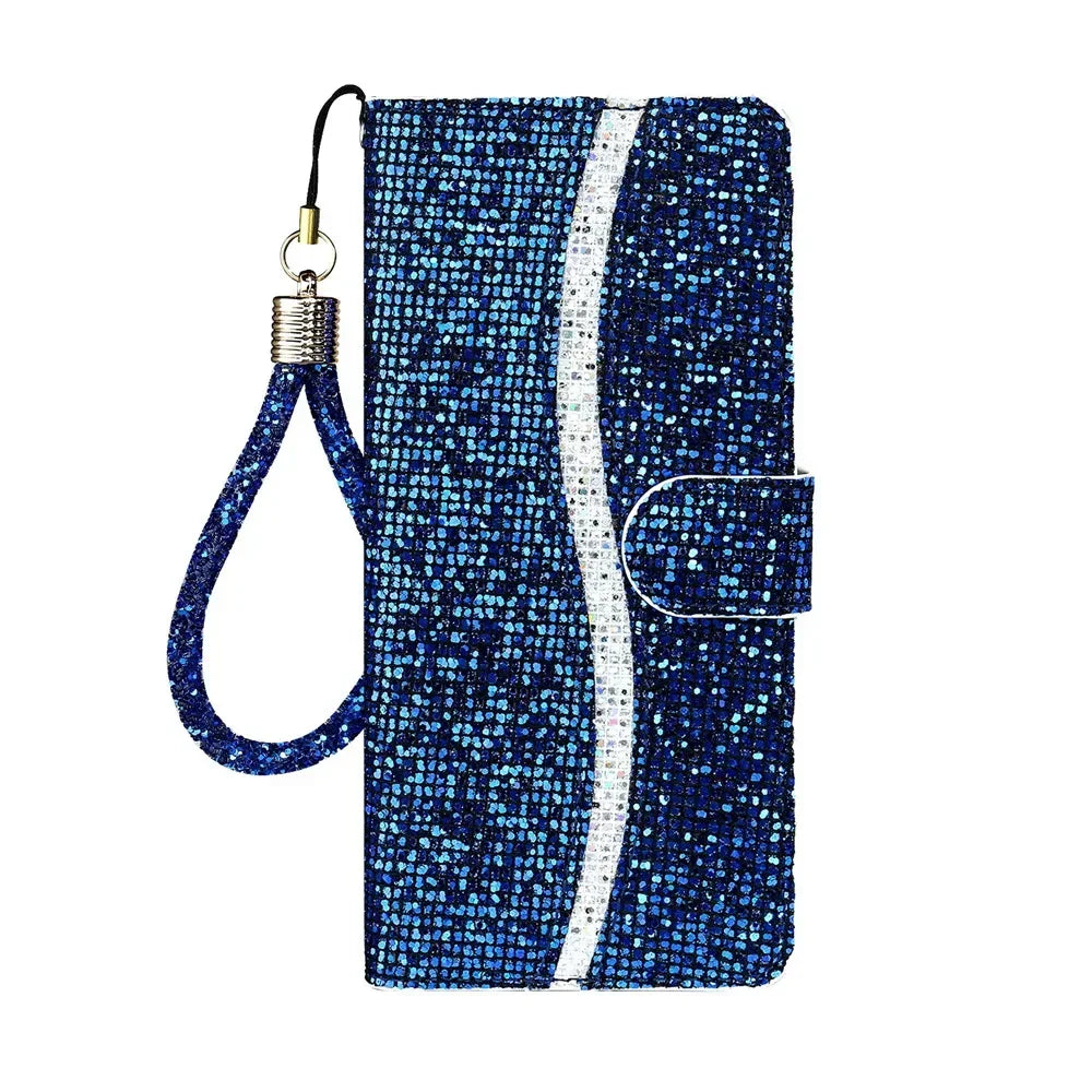 Glitzer Leder Hülle für Samsung Galaxy S25 Klappbar