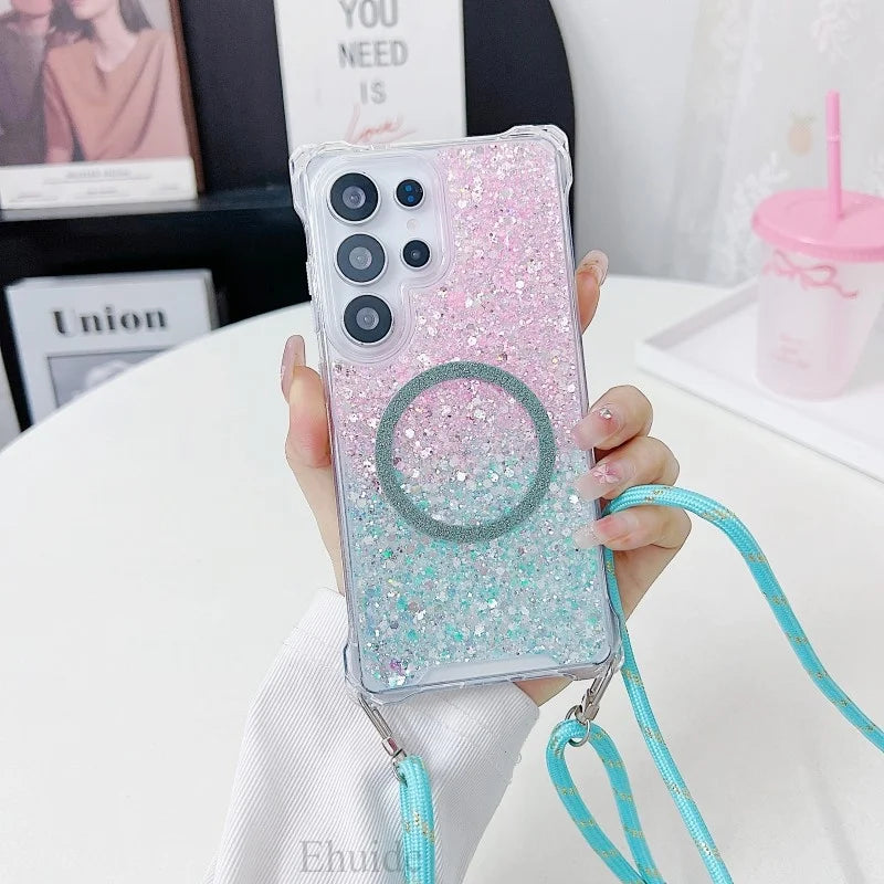 Glitzer Hülle mit Magnetband für Samsung S25 Ultra