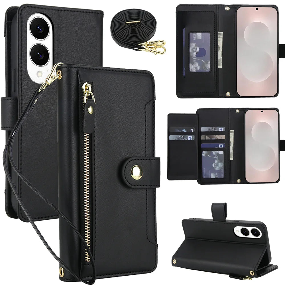 Crossbody Leder Brieftasche Hülle für Samsung