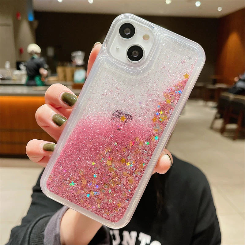 Flüssige Glitzerherz-Hülle für iPhone 17 Pro Max