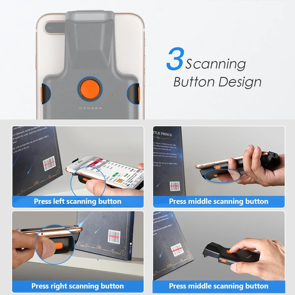 Tragbarer 1D Barcode Leser mit Rückenclip und Scan