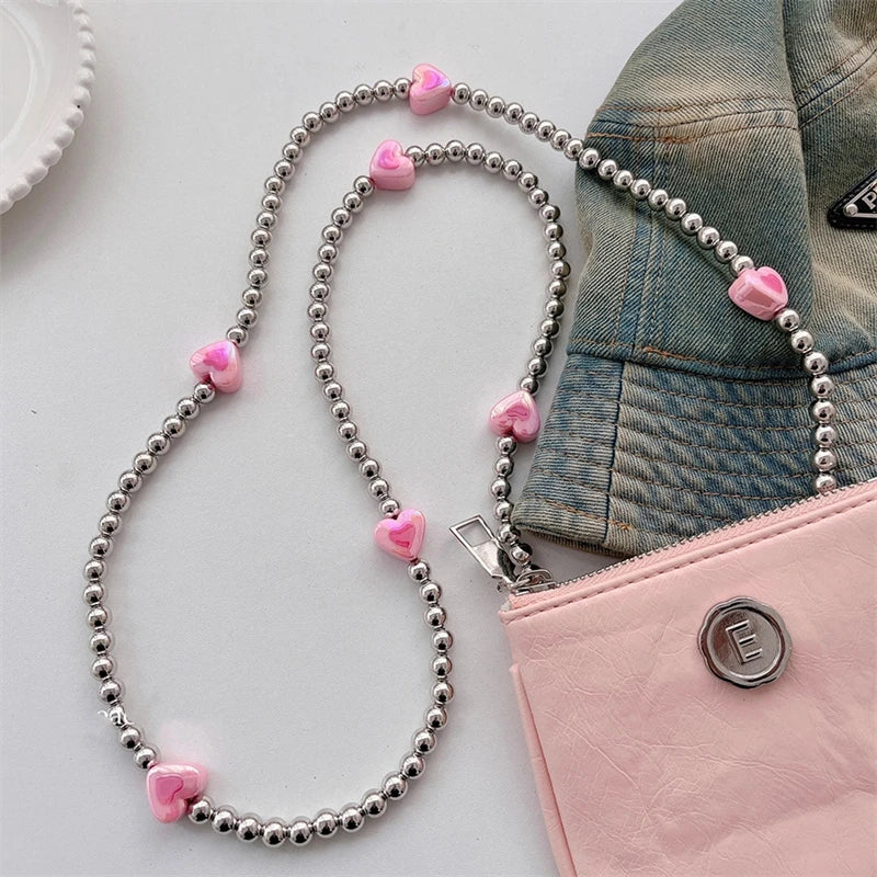 Y2K Herz Handykette Farbverlauf mit Metallarmband