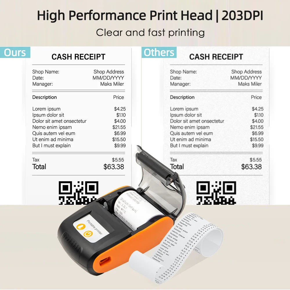Mobiler 58mm Thermo-Belegdrucker Bluetooth & USB